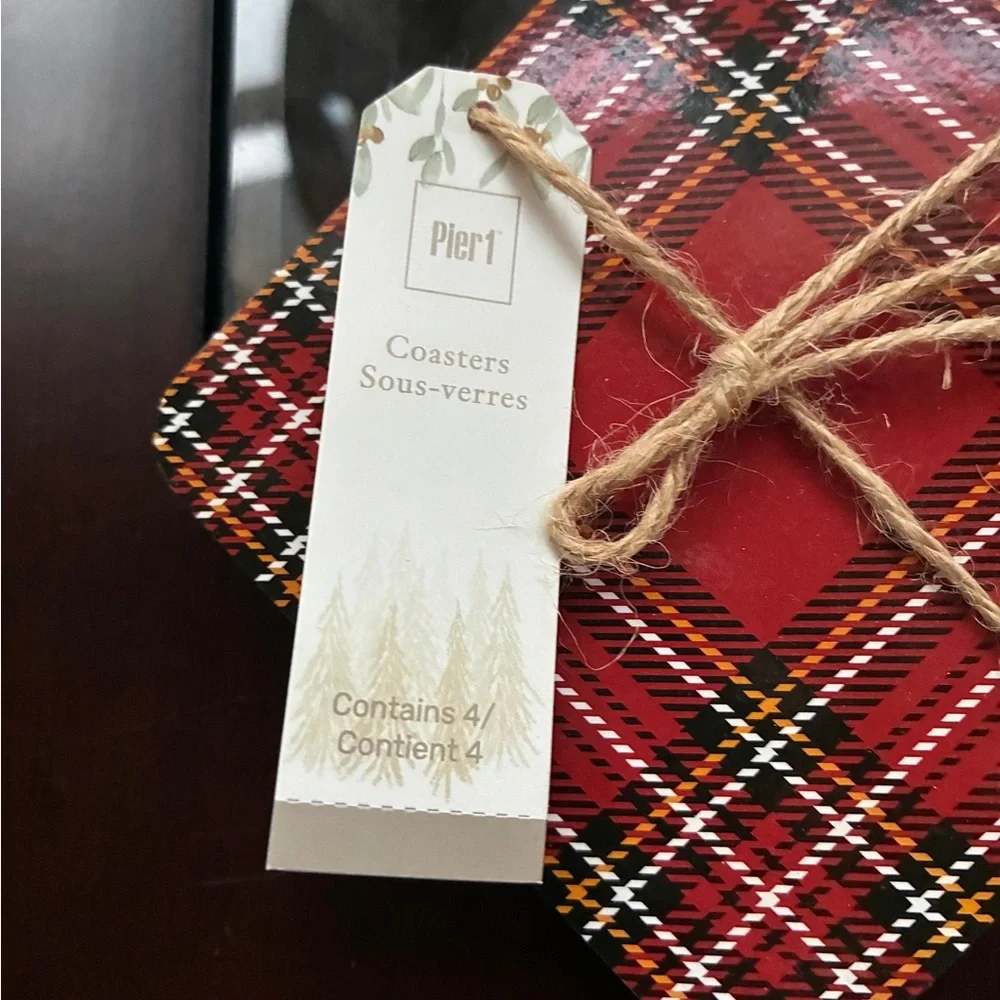 NWT! Pier 1 Red Plaid Coasters Set